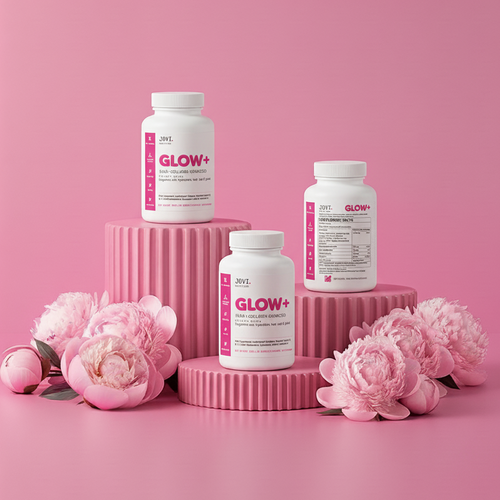 jovi glow+ gummies bottles display